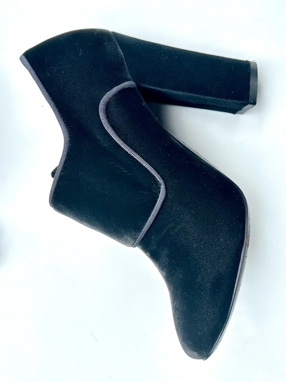Tory Burch Carley Velvet Booties Gray Grigio Block Heel Double Monk Buckle Shoes